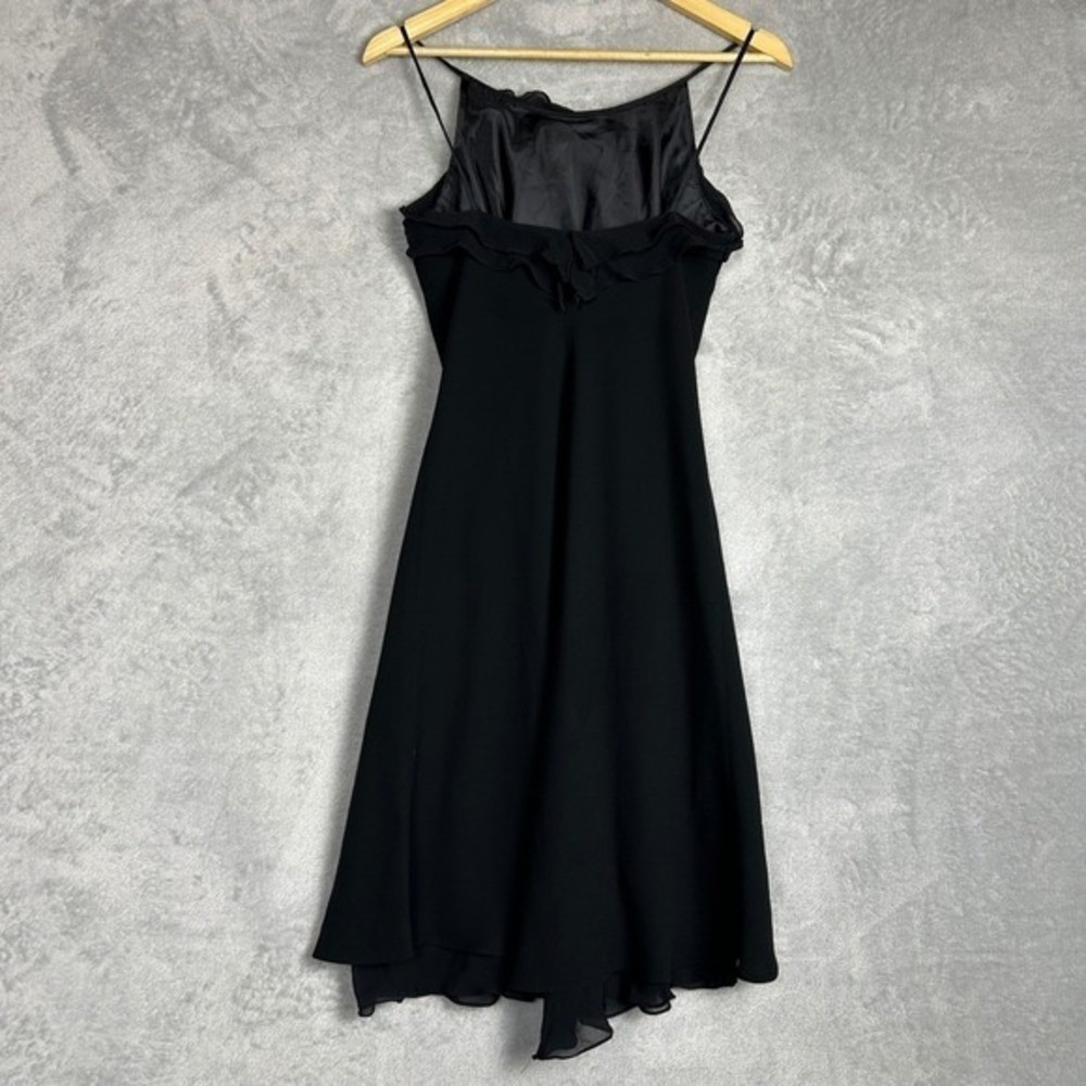 Vintage Jones New York Midi Dress 100% Silk 4 Black Ruffle Y2K 90s Coquette - Picture 2 of 5